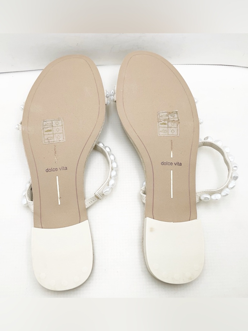 {Dolce Vita} Tinker Pearl Vanilla Strappy Slide Sandals - Picture 11 of 15